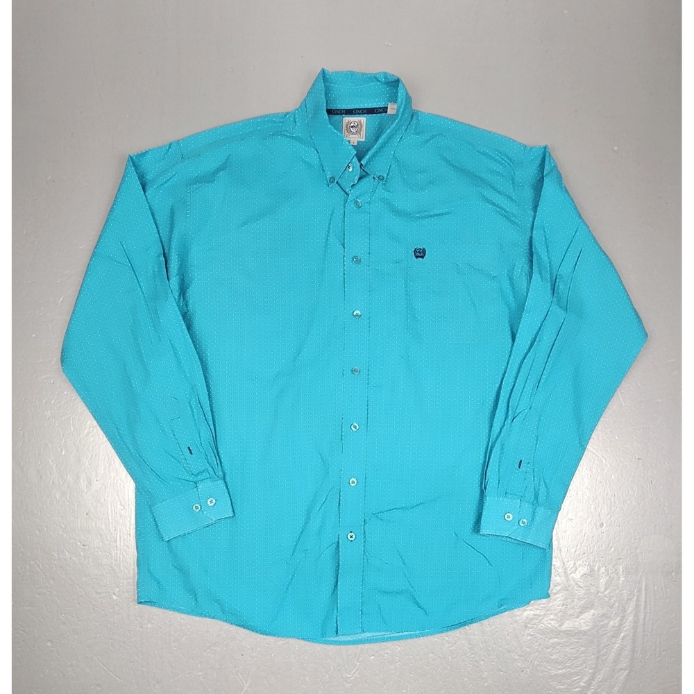 Cinch Button Down Shirt Mens Large Turquoise Abstract Casual Western Wear L/S